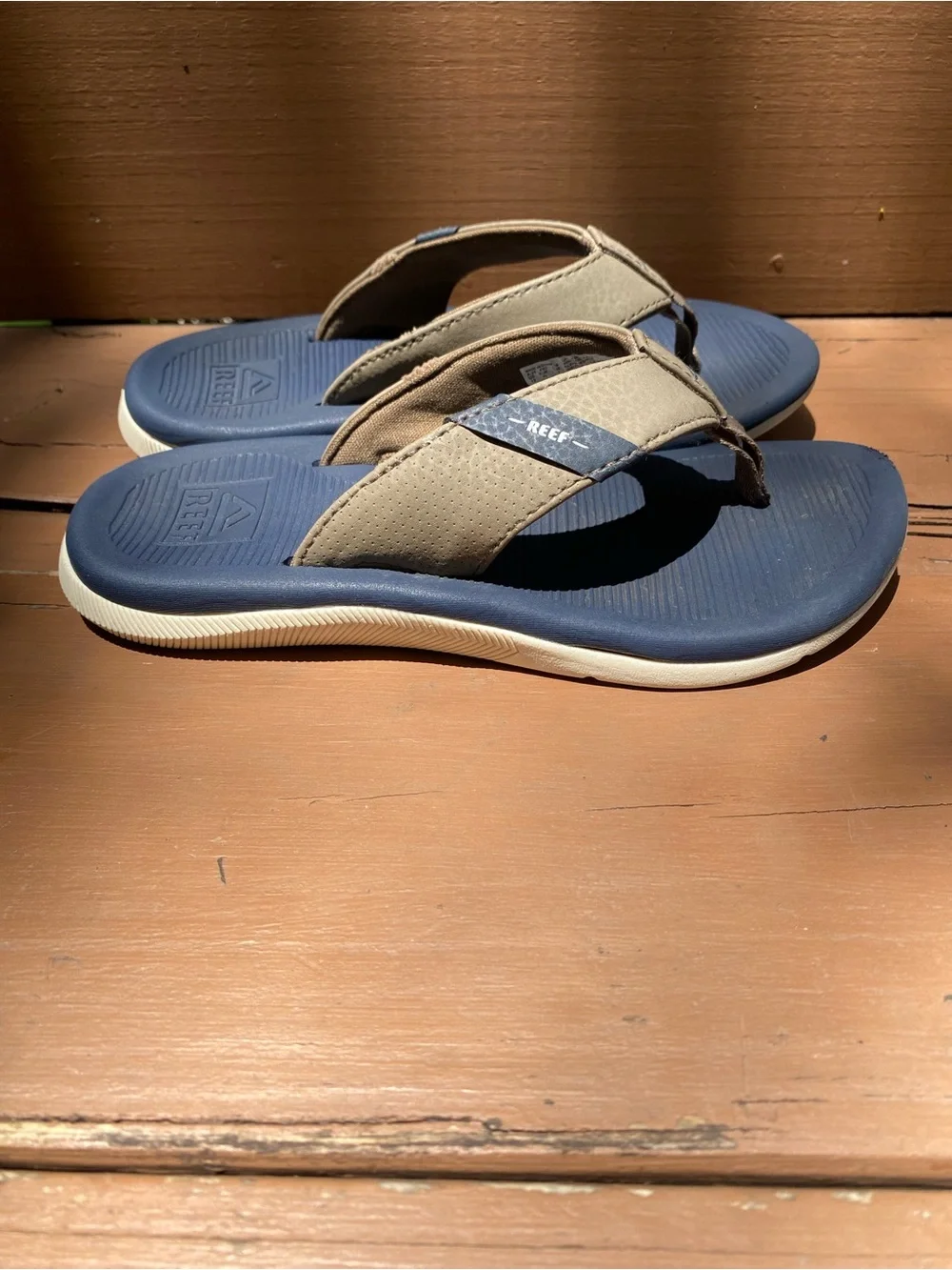 Kids Reef Blue and Khaki Water Friendly Flip Flop Sandals